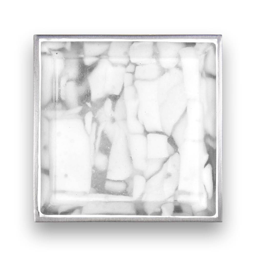 Linkasink - 3'' Artisan Glass Prism Vanity Hardware, Small Square with White Tiger Prism - Satin Nickel with White Tiger Prism Glass