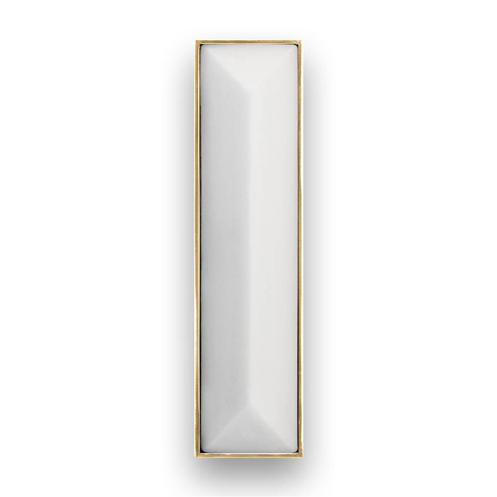 Linkasink - 8'' Artisan Glass Prism Vanity Hardware, Small Rectangle with White Prism - Polished Brass with White Prism Glass