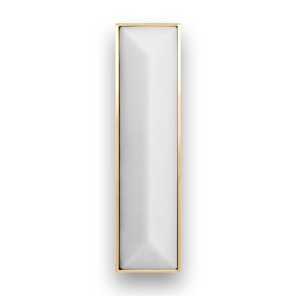 Linkasink - 8'' Artisan Glass Prism Vanity Hardware, Small Rectangle with White Prism - Satin Brass with White Prism Glass