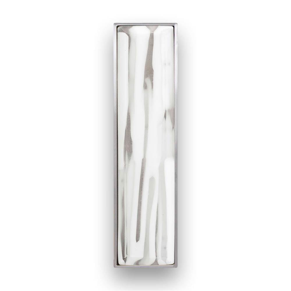 Linkasink - 8'' Artisan Glass Prism Vanity Hardware, Small Rectangle with White Tiger Prism - Satin Nickel with White Tiger Prism Glass