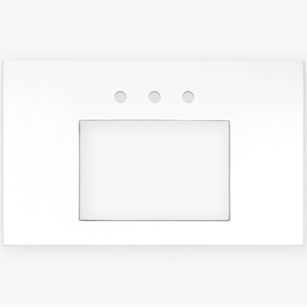 Linkasink - 36'' Wide White Vanity Top with Sink Cutout and 3 Faucet Holes - White