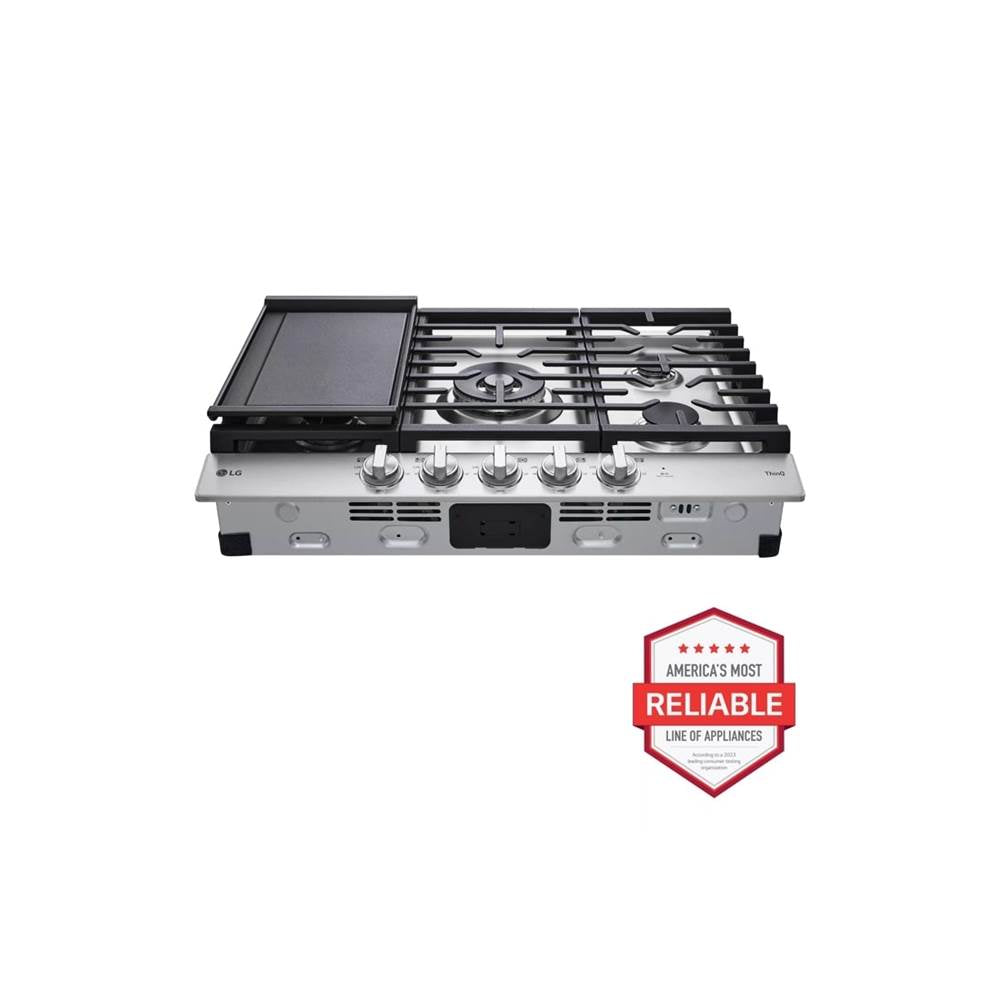 30'' Smart Gas Cooktop 22K BTU, EasyClean Cooktop, Backlit Weighted Knobs, ThinQ App, Stainless Steel