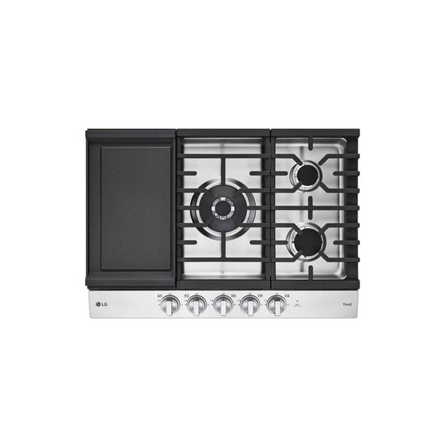 LG Appliances - 30'' Smart Gas Cooktop 22K BTU, EasyClean Cooktop, Backlit Weighted Knobs, ThinQ App, Stainless Steel - Stainless Steel