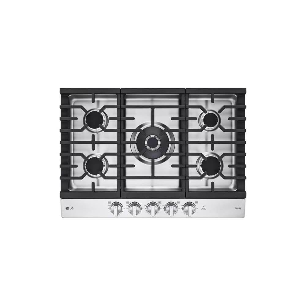 30'' Smart Gas Cooktop 22K BTU, EasyClean Cooktop, Backlit Weighted Knobs, ThinQ App, Stainless Steel