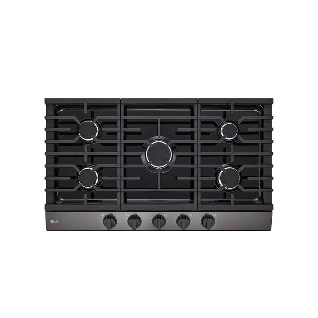 LG Appliances - 36'' Gas Cooktop 20K BTU, Black Stainless Steel - PrintProof Black Stainless Steel