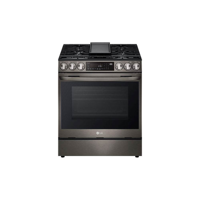 LG Appliances - 6.3 cu.ft. Gas Single Oven Slide-in Range, Instaview, Air Fry, ProBake Convection, EasyClean plus Self Clean, ThinQ, Printproof Black Stainless Steel - Black Stainless Steel