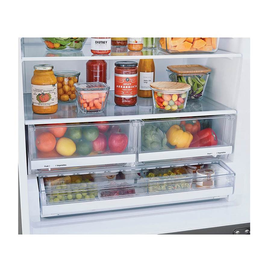 26 cu.ft. 2 Door Bottom-Mount Refrigerator, 33'' Width, Freezer Pull Drawer, Door Cooling, Black Stainless Steel