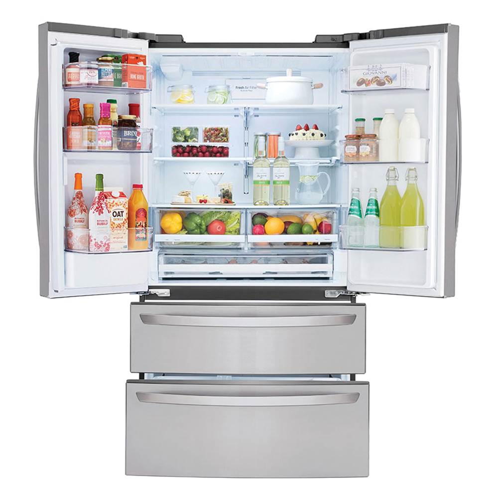 4 French Door Refrigerator, 29 cu-ft, External Water Double Freezer, Stainless Steel