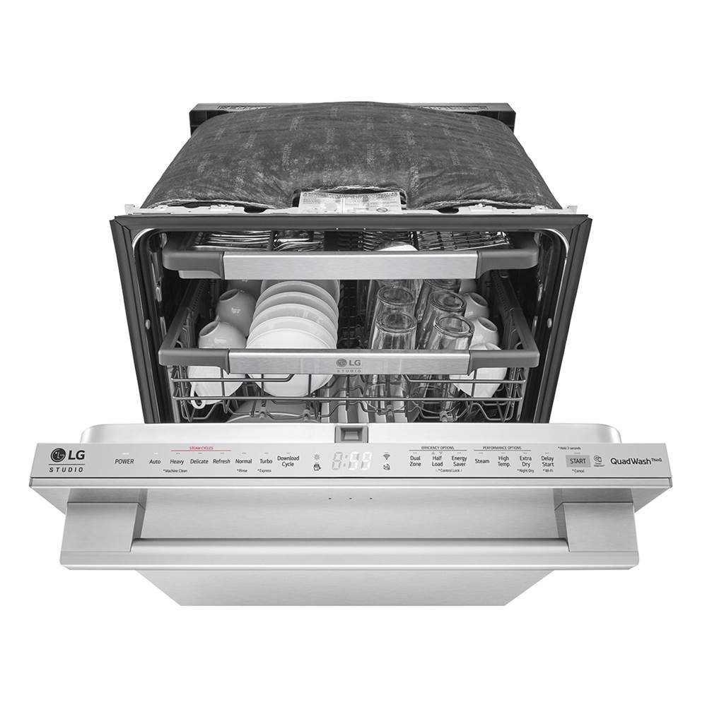 LG STUDIO Wi-Fi Dishwasher, 40 dB, TrueSteam, 3rd Rack, Glide Rail, Tub Light, Wheel Bearing (Lower), PrintProof Stainless Steel