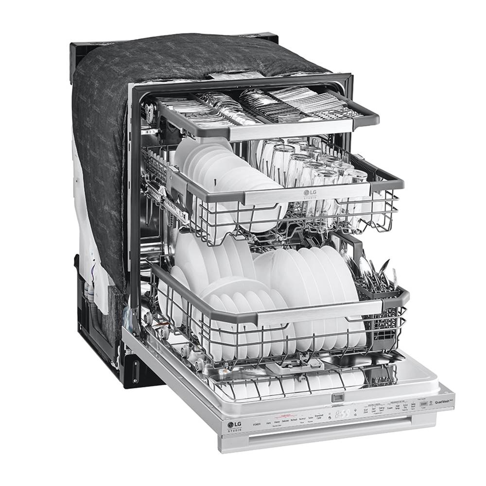 LG STUDIO Wi-Fi Dishwasher, 40 dB, TrueSteam, 3rd Rack, Glide Rail, Tub Light, Wheel Bearing (Lower), PrintProof Stainless Steel