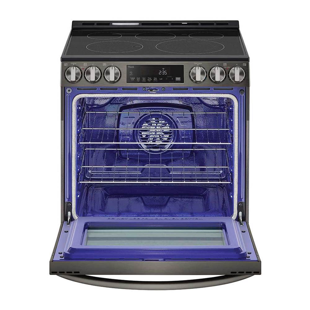 Single Oven Slide-in Electric Range, 6.3 cu-ft, Air Fry, Fan Convection, EasyClean plus Self Clean, ThinQ, PrintProof Black Stainless Steel