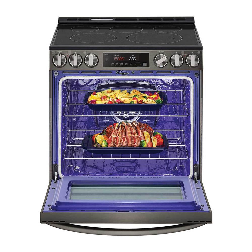 Single Oven Slide-in Electric Range, 6.3 cu-ft, Air Fry, Fan Convection, EasyClean plus Self Clean, ThinQ, PrintProof Black Stainless Steel
