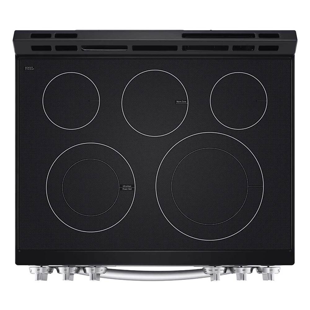 Single Oven Slide-in Electric Range, 6.3 cu-ft, Air Fry, Fan Convection, EasyClean plus Self Clean, ThinQ, PrintProof Black Stainless Steel