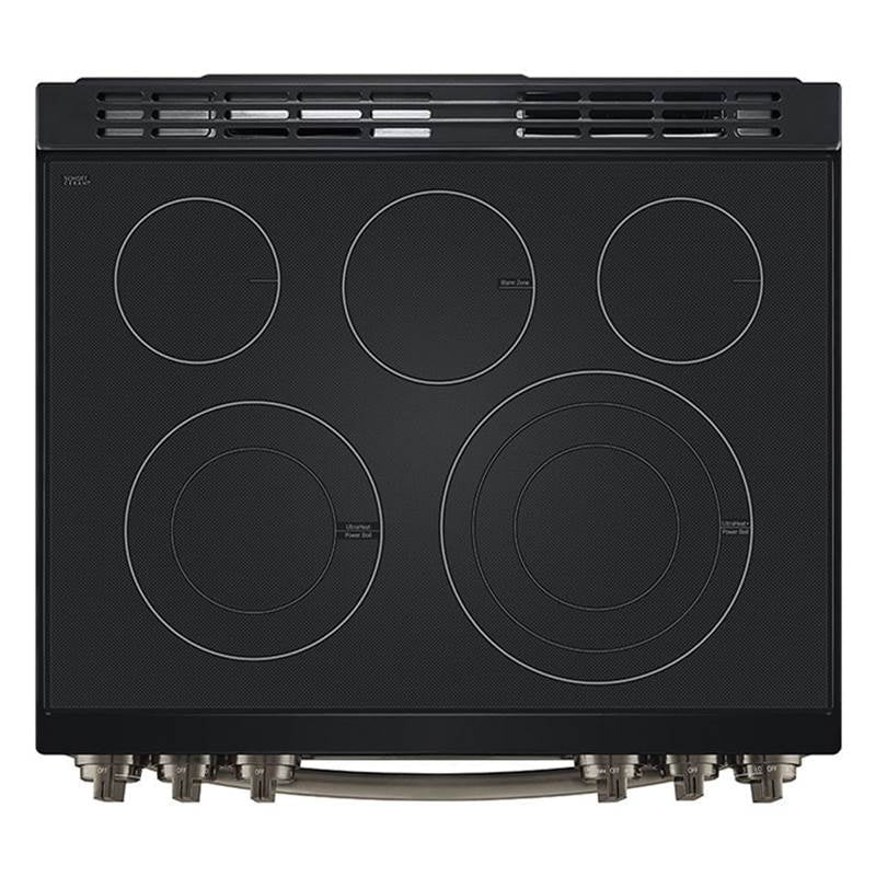 ADA Compliant, 6.3 cu.ft. Electric Single Oven Slide-in Range, Instaview, Air Fry, ProBake Convection, Printproof Black Stainless Steel