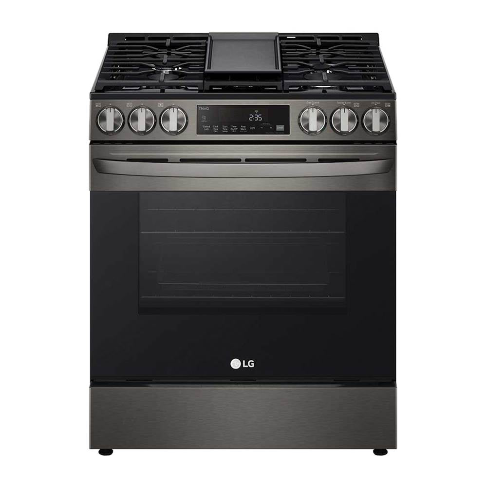 LG Appliances - Single Oven Slide-in Gas Range, 5.8 cu-ft, Air Fry, Fan Convection, EasyClean plus Self Clean, ThinQ, PrintProof Black Stainless Steel - Black Stainless Steel