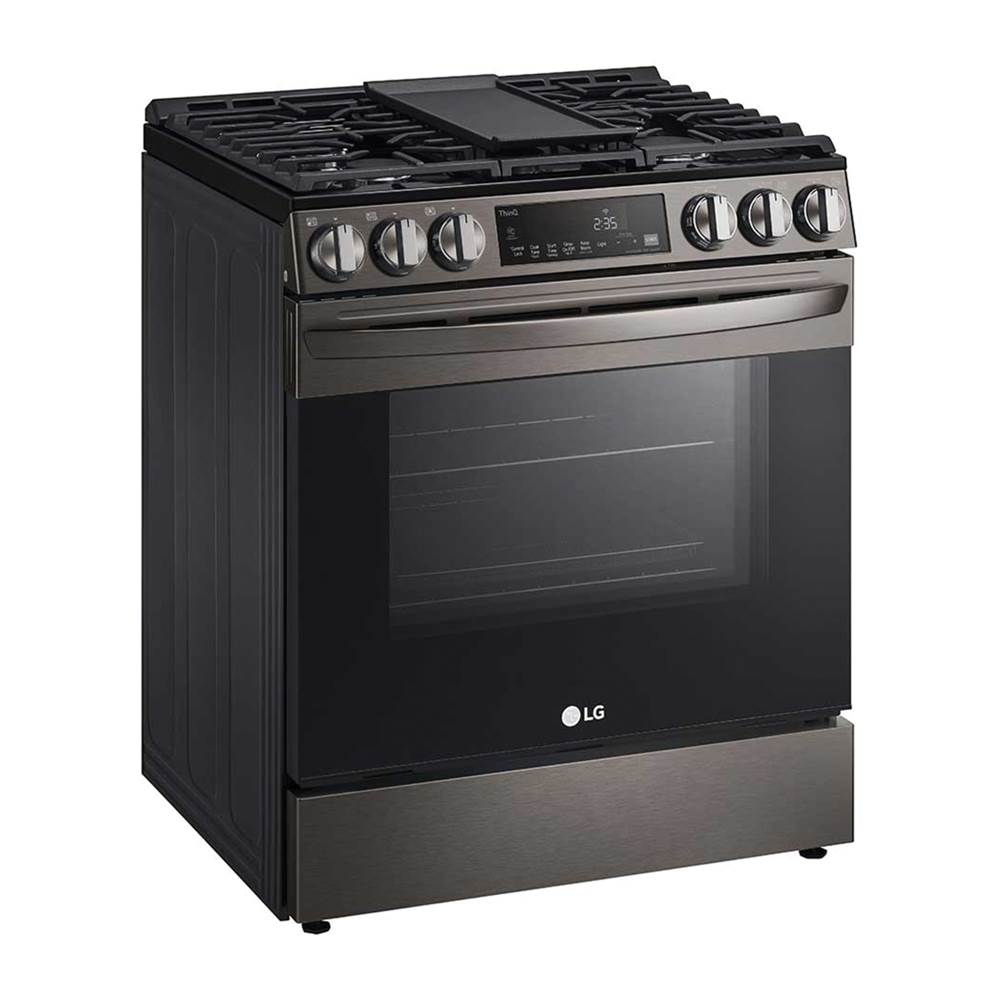 Single Oven Slide-in Gas Range, 5.8 cu-ft, Air Fry, Fan Convection, EasyClean plus Self Clean, ThinQ, PrintProof Black Stainless Steel
