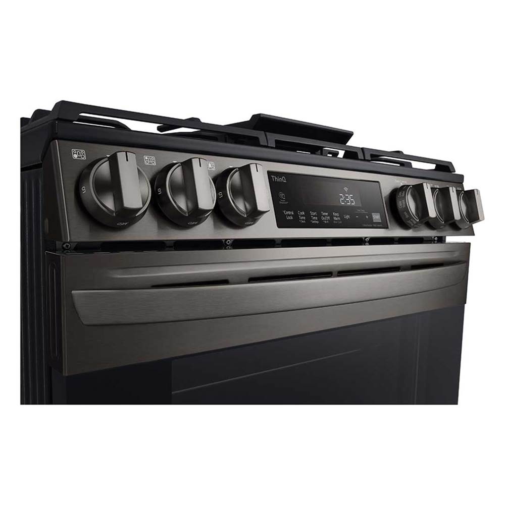 Single Oven Slide-in Gas Range, 5.8 cu-ft, Air Fry, Fan Convection, EasyClean plus Self Clean, ThinQ, PrintProof Black Stainless Steel