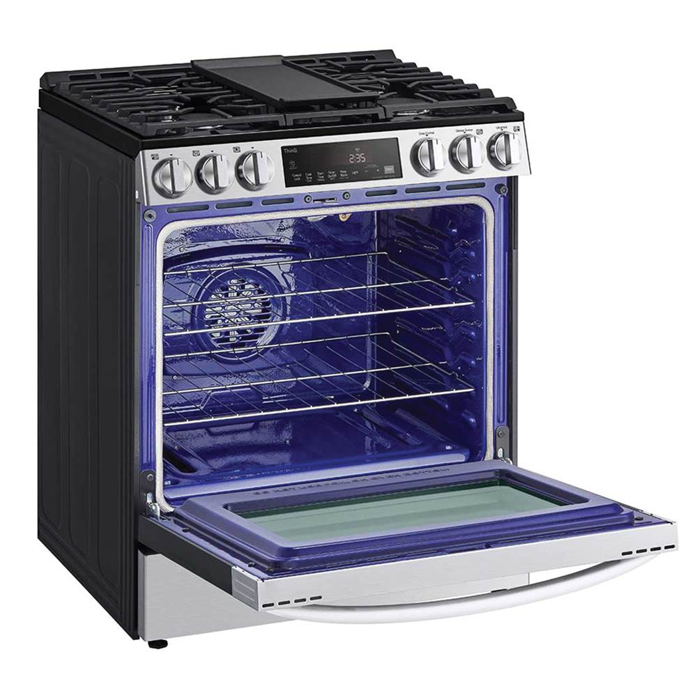 Single Oven Slide-in Gas Range, 5.8 cu-ft, Air Fry, Fan Convection, EasyClean plus Self Clean, ThinQ, PrintProof Black Stainless Steel