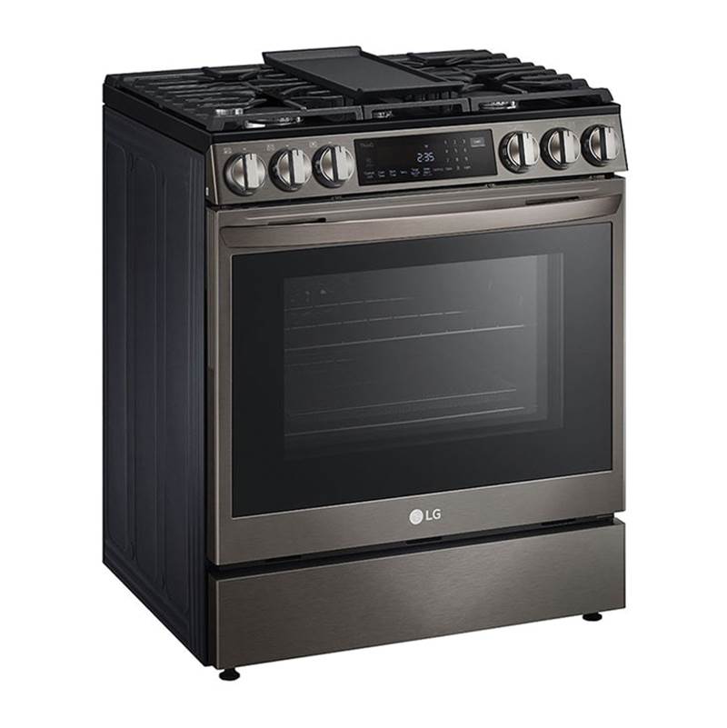 6.3 cu.ft. Gas Single Oven Slide-in Range, Instaview, Air Fry, ProBake Convection, EasyClean plus Self Clean, ThinQ, Printproof Black Stainless Steel