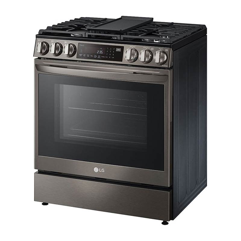 6.3 cu.ft. Gas Single Oven Slide-in Range, Instaview, Air Fry, ProBake Convection, EasyClean plus Self Clean, ThinQ, Printproof Black Stainless Steel