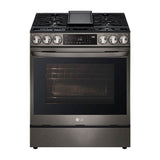 6.3 cu.ft. Gas Single Oven Slide-in Range, Instaview, Air Fry, ProBake Convection, EasyClean plus Self Clean, ThinQ, Printproof Black Stainless Steel