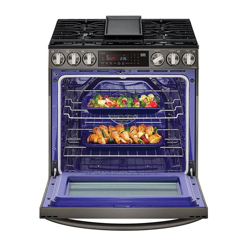 6.3 cu.ft. Gas Single Oven Slide-in Range, Instaview, Air Fry, ProBake Convection, EasyClean plus Self Clean, ThinQ, Printproof Black Stainless Steel