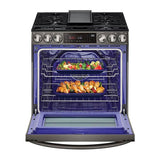 6.3 cu.ft. Gas Single Oven Slide-in Range, Instaview, Air Fry, ProBake Convection, EasyClean plus Self Clean, ThinQ, Printproof Black Stainless Steel