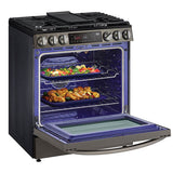 6.3 cu.ft. Gas Single Oven Slide-in Range, Instaview, Air Fry, ProBake Convection, EasyClean plus Self Clean, ThinQ, Printproof Black Stainless Steel