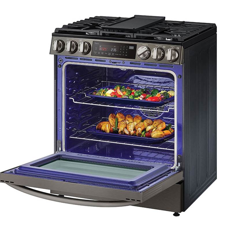 6.3 cu.ft. Gas Single Oven Slide-in Range, Instaview, Air Fry, ProBake Convection, EasyClean plus Self Clean, ThinQ, Printproof Black Stainless Steel