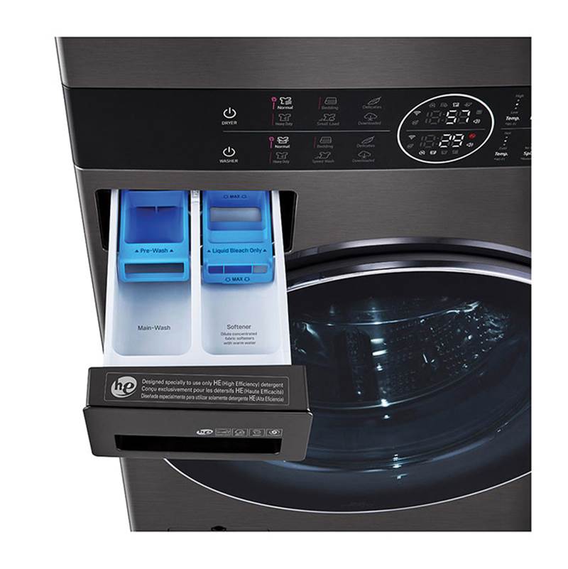 4.5 cu.ft. Washer, 7.4 cu.ft. Electric Dryer, Washtower with Center Control, TurboWash360 and TurboSteam, Black Steel