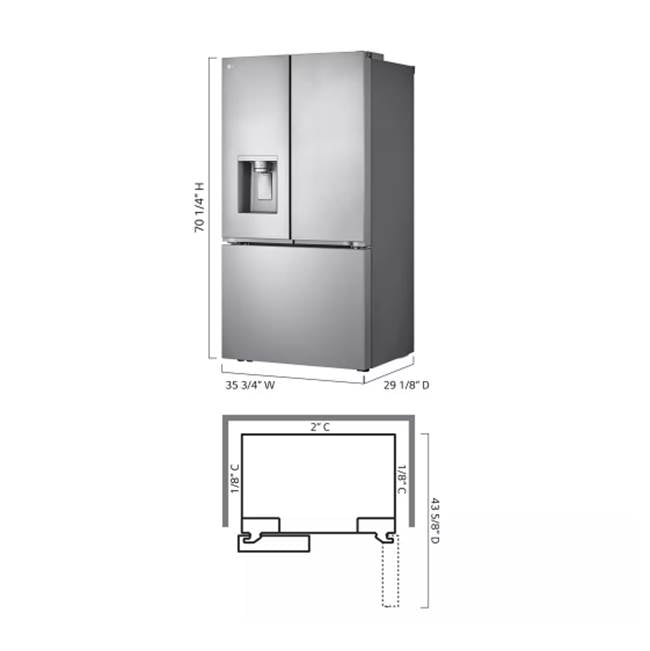 26 cu.ft. 3-Door French Door, Counter Depth, Ice & Water, 4 Kinds of Ice, Pocket Handle, PrintProof Stainless Steel