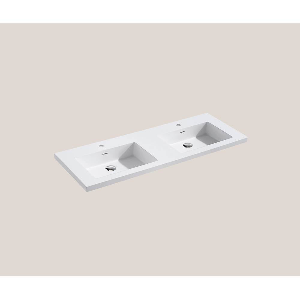 Madeli - Madeli X-Stone Top/Basin, 48'' x 18'' x 1-1/2'', Double Basin, Glossy White, 8'' Widespread Faucet Holes - White