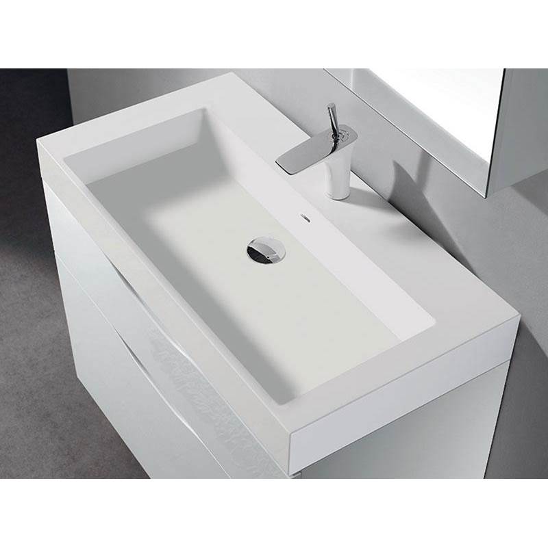 Madeli - Madeli X-Stone Trough Sink, 36'' x 18'' x 4-1/2'', Glossy White, No Faucet Hole - Glossy White