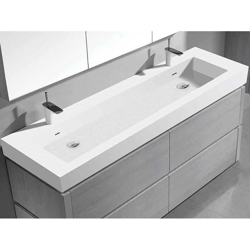 Madeli - Madeli X-Stone Trough Sink, 72'' x 22'' x 4-1/2'', Glossy White, 8'' Widespread Faucet Holes - Glossy White