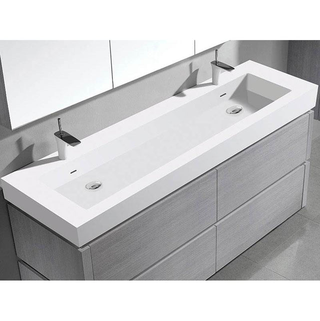 Madeli - Madeli X-Stone Trough Sink, 72'' x 22'' x 4-1/2'', Glossy White, 8'' Widespread Faucet Holes - Glossy White