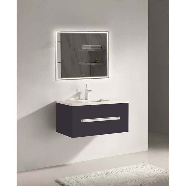 Madeli - Madeli Vogue 36'' Wall Hung Vanity Cabinet Sapphire/HW: Polished Nickel(PN) - Sapphire With Polished Nickel