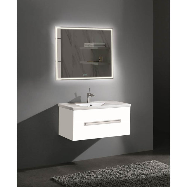 Madeli - Madeli Vogue 36'' Wall Hung Vanity Cabinet White/HW: Satin Brass(SB) - White With Satin Brass