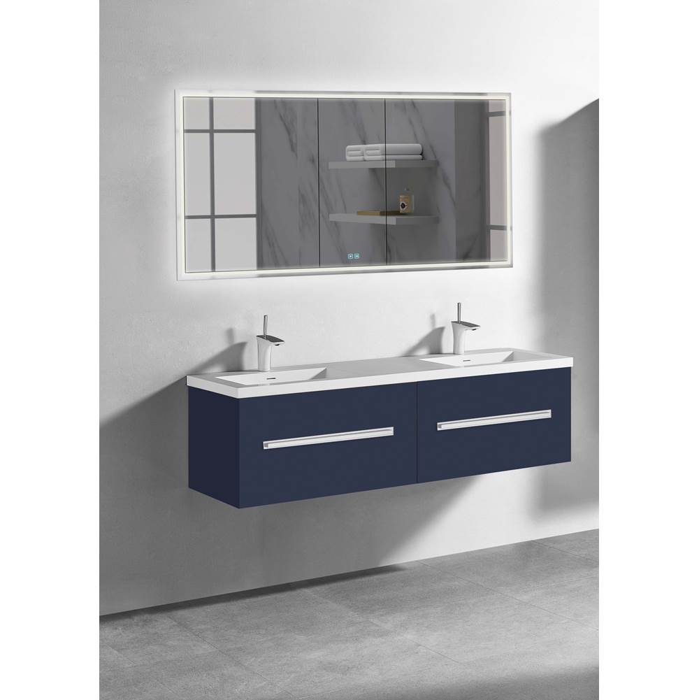 Madeli - Madeli Vogue 60D'' Wall Hung Vanity Cabinet Sapphire/HW: Satin Brass(SB) - Sapphire With Satin Brass