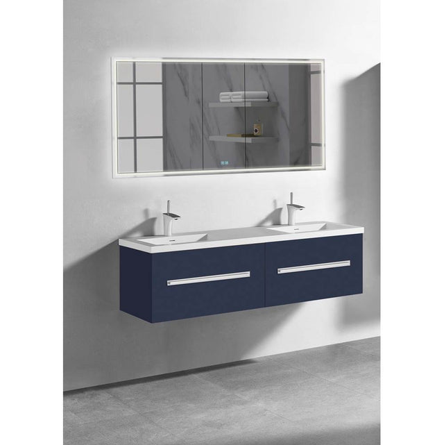 Madeli - Madeli Vogue 60D'' Wall Hung Vanity Cabinet Sapphire/HW: Satin Brass(SB) - Sapphire With Satin Brass