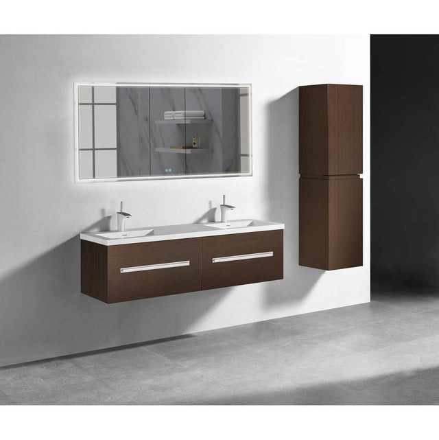 Madeli - Madeli Vogue 60D'' Wall Hung Vanity Cabinet Walnut/HW: Satin Brass(SB) - Walnut With Satin Brass