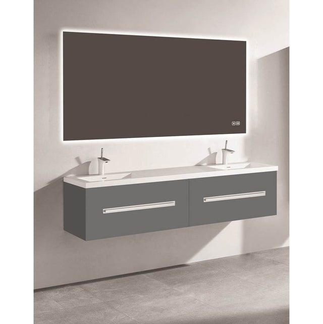 Madeli - Madeli Vogue 72'' Wall Hung Vanity Cabinet Studio Grey/HW: Satin Brass(SB) - Studio Gray With Satin Brass
