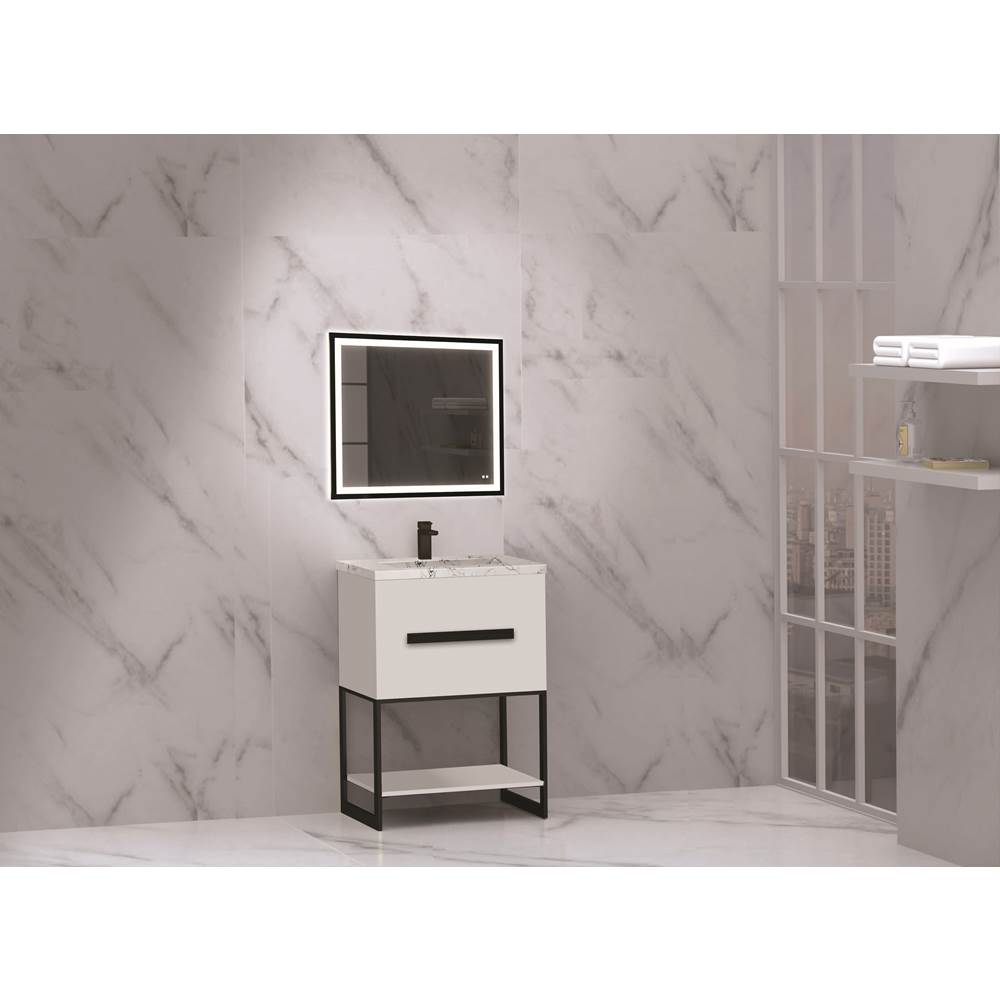 Madeli - Madeli Loft 24'' Free Standing Vanity Cabinet White/HW: Satin Brass(SB) - White With Satin Brass