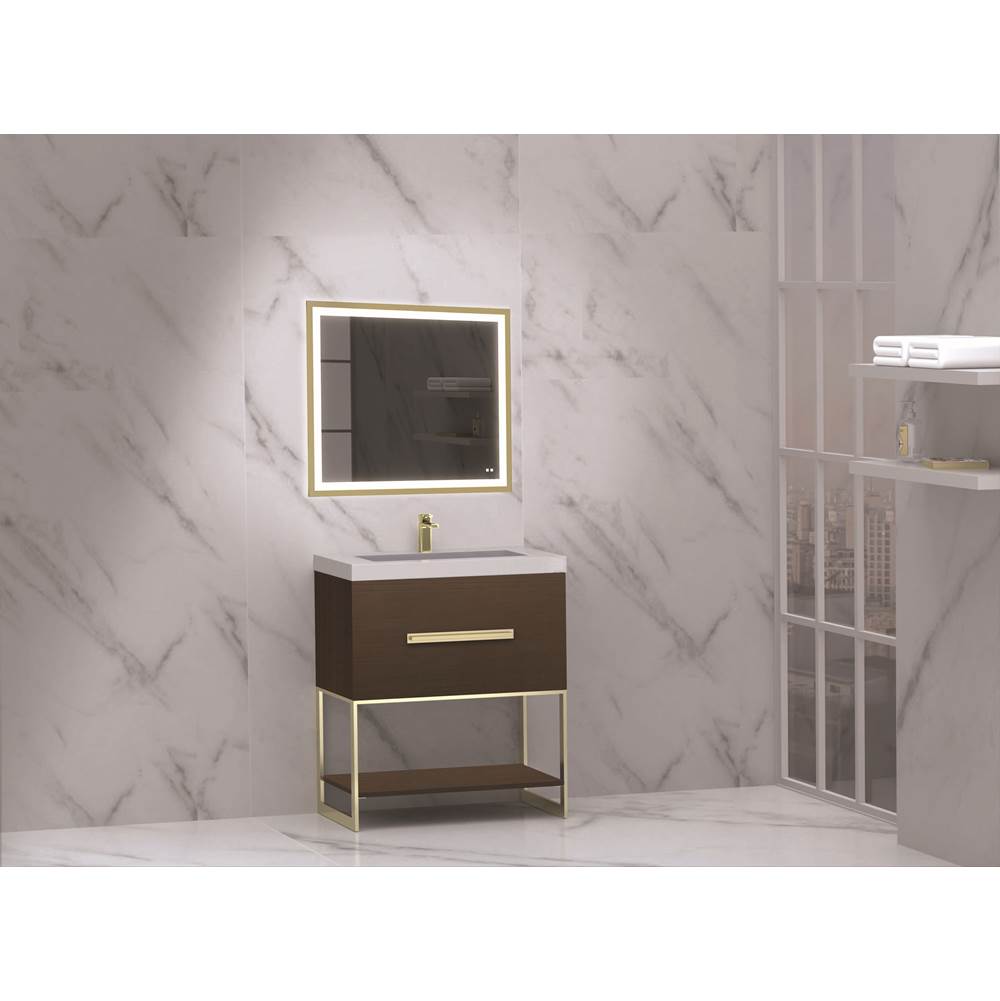 Madeli - Madeli Loft 30'' Free Standing Vanity Cabinet Walnut/HW: Satin Brass(SB) - Walnut With Satin Brass
