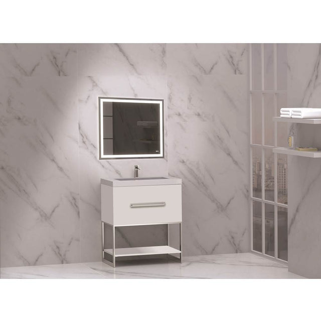 Madeli - Madeli Loft 30'' Free Standing Vanity Cabinet White/HW: Polished Chrome(PC) - White With Polished Chrome