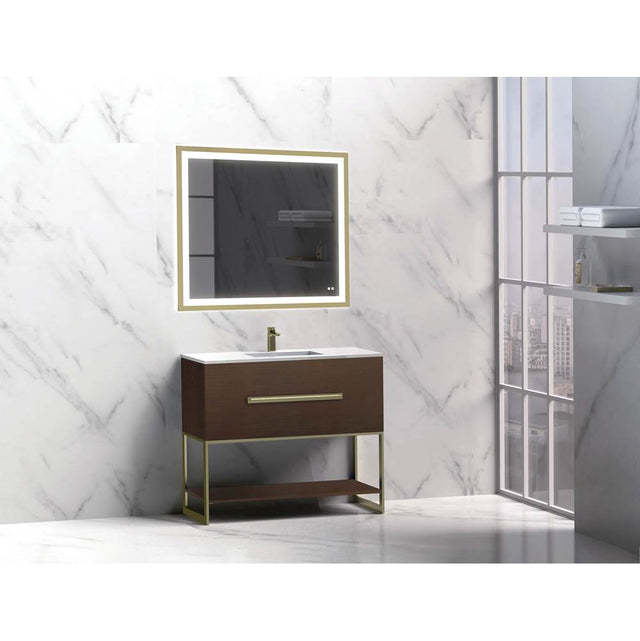 Madeli - Madeli Loft 36'' Free Standing Vanity Cabinet Walnut/HW: Matte Black(MB) - Walnut With Matte Black