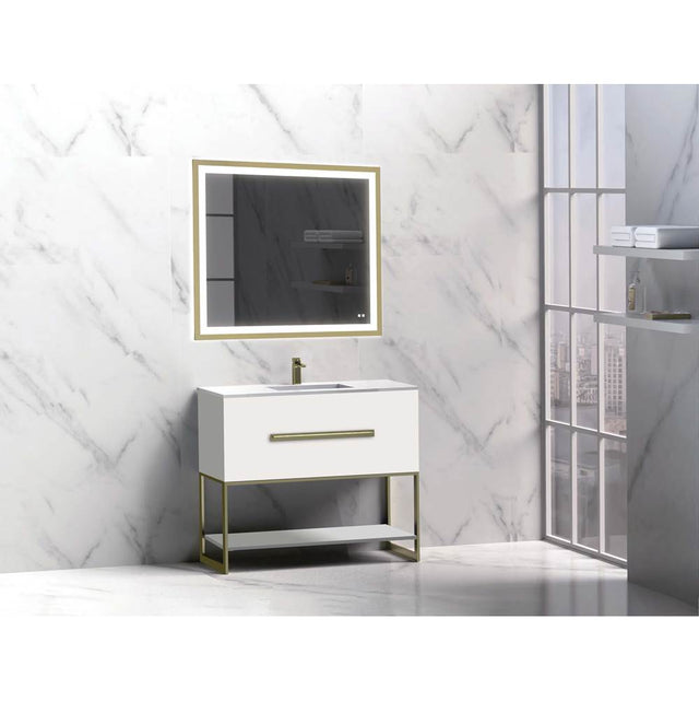 Madeli - Madeli Loft 36'' Free Standing Vanity Cabinet White/HW: Matte Black(MB) - White With Matte Black
