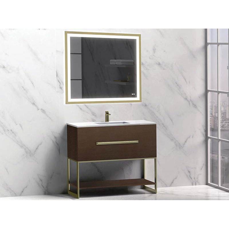 Madeli - Madeli Loft 42'' Free Standing Vanity Cabinet Walnut/HW: Satin Brass(SB) - Walnut With Satin Brass