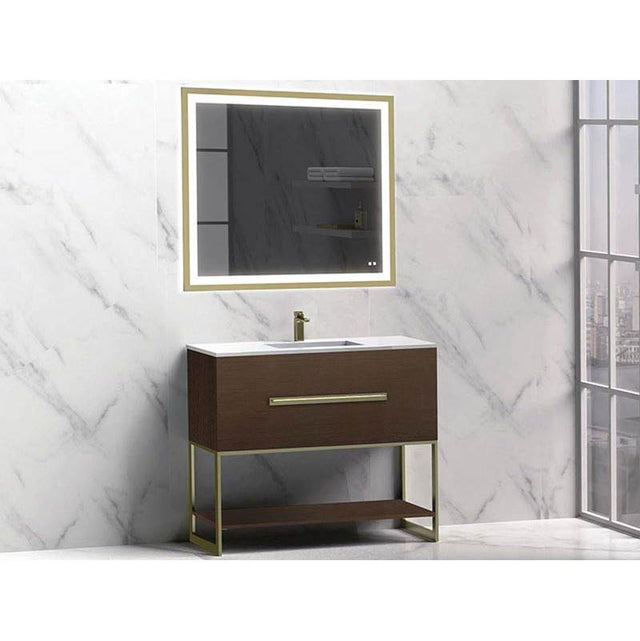 Madeli - Madeli Loft 42'' Free Standing Vanity Cabinet Walnut/HW: Satin Brass(SB) - Walnut With Satin Brass
