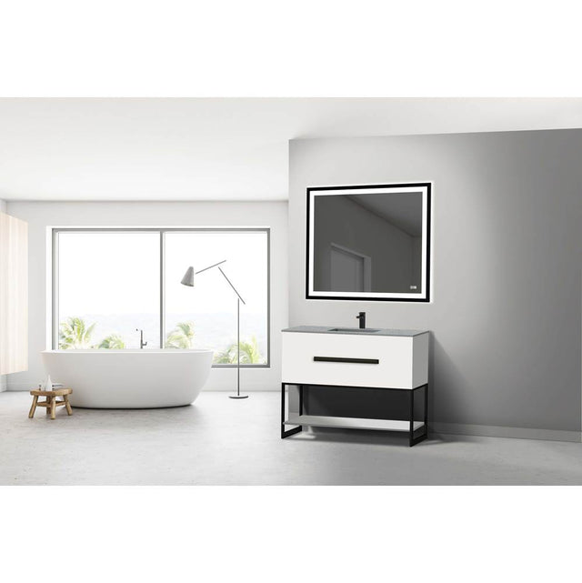 Madeli - Madeli Loft 42'' Free Standing Vanity Cabinet White/HW: Polished Chrome(PC) - White With Polished Chrome