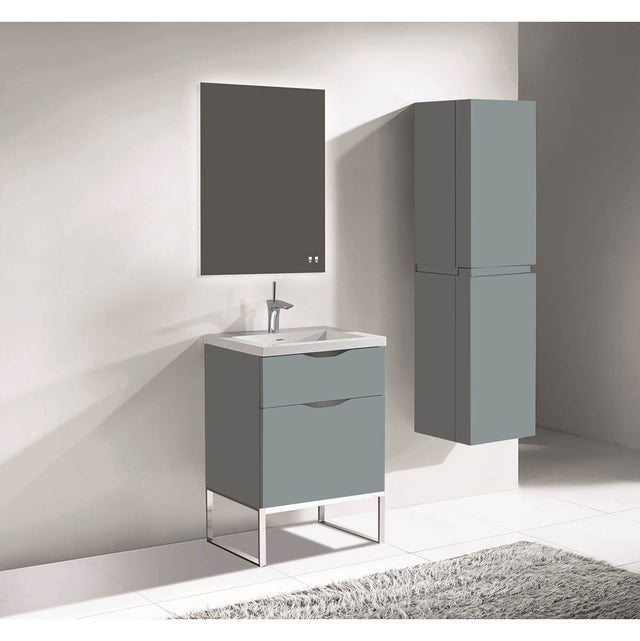Madeli - Madeli Milano 24'' Free Standing Vanity Cabinet Studio Grey/HW: Polished Nickel(PN) - Studio Gray With Polished Nickel